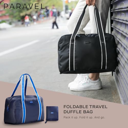 Foldable Duffle Bag for Travel | Lightweight, Water-Resistant Carry On Bag | Sustainable and Durable Nylon, Scuba Navy