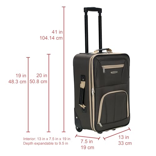 Rockland Fashion Softside Upright Luggage Set,'Expandable,Lightweight,Telescopic Handle,Wheel, Brown, 2-Piece (14/19)