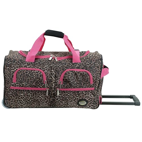 Rockland 22" Polyester Rolling Duffel Bag, Pink Leopard