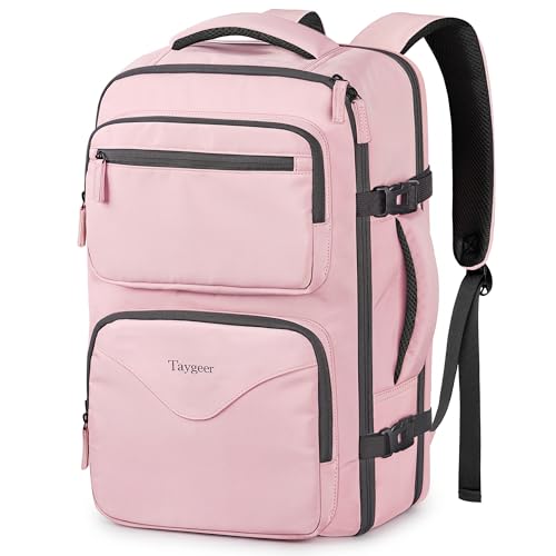 Taygeer 18 x 14 x 8 Inches Personal Item Bag, Travel Personal Item Bag with Water Bottle Pocket & Shoe Pouch, TSA Approved Under Seat Carry on Backpack Fits 15.6 inch Laptop for Women Airplanes, Pink