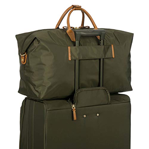 Bric’s X-Travel Deluxe Carry-On Duffel, Lightweight Water-Resistant Weekender with Italian Leather Handles, Removable Inner Pocket and Luggage Pass-Through for Versatile 2-in-1 Travel – Olive