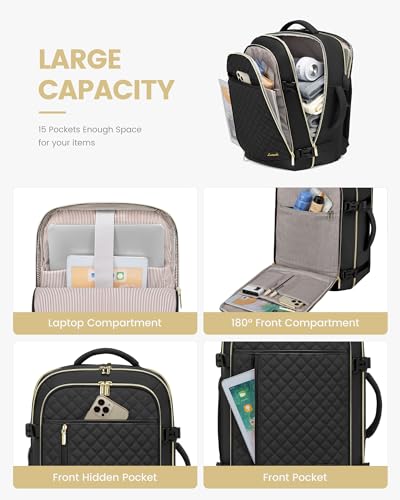 LOVEVOOK Travel Backpack for Women, Carry on Backpack for Airplanes,TSA Personal Item Travel Bag fits 15.6" Laptop,Travel Essentials Carry On Bag Flight Approved with 3 Packing Cubes