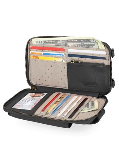 Timberland Women's RFID Leather Phone Crossbody Wallet Bag, Black (Pebble), One Size