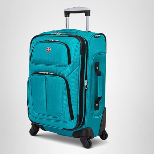 SWISSGEAR Sion Softside Expandable Spinner Luggage Durable Lightweight Travel Suitcase, Teal, Carry-On