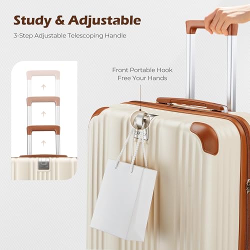 CASELLY Luggage Set 3 Piece with Cup Holder,Hardshell TSA Lock Spinner Wheels Carry on Lightweight Suitcase，Hook and YKK Zipper Fathers Day Gift for Dad Men Husban(Green, 5 piece sets(20/24/28/DB/TB))