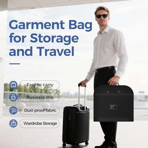 LAZYSEAL Garment Bag for Closet Storage and Travel 43-Inch Waterproof Dustproof Suit Luggage Bag Unisex Clothes Bag Durable 600D Oxford Fabric 2-in-1 Hanging Suit case Coat Bag for Man, Woman