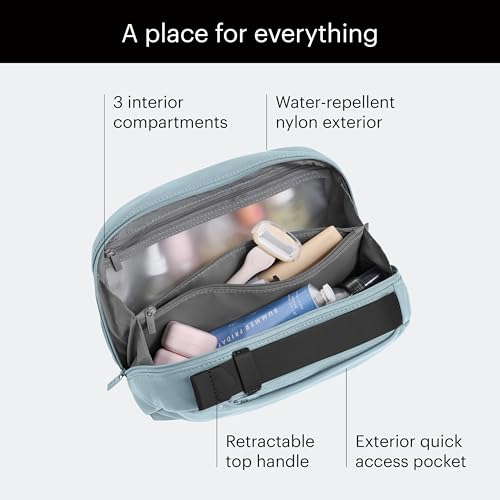 Away Amazon Exclusive Large Toiletry Bag - Water-Repellent Travel Toiletry Bag with Clamshell Opening, Interior Compartments, Exterior Zip Pocket - Sky Blue