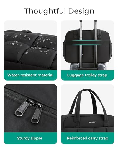 BAGSMART Gym Bag for Women, Small Personal Item Bag Puffer Duffle Bag, Weekender Overnight Bag Carry On Tote Bag for Travel, Black