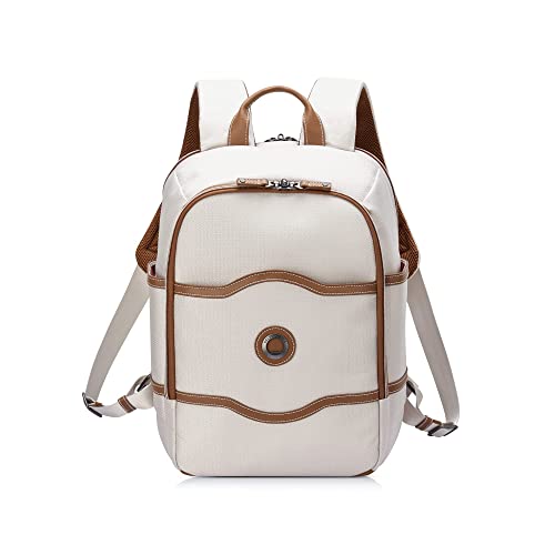 DELSEY PARIS Chatelet Air 2.0 - Travel Laptop Backpack - Fits 14" Laptop - Water-Repellent Recycled Fabric Backpack - Vegan Leather Trim - Smart Trolley Band, Angora