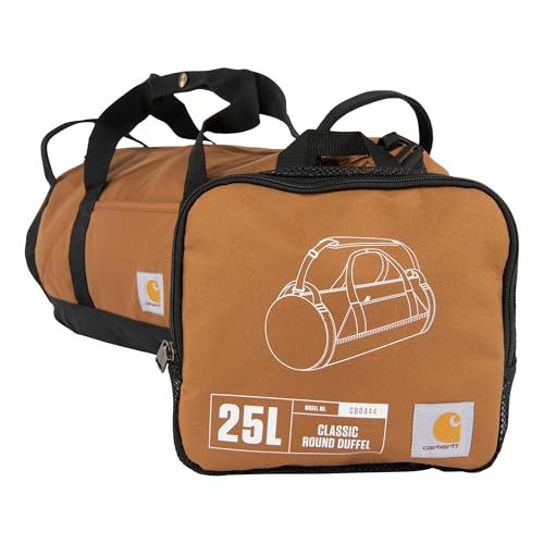 Carhartt Classic Round Duffel with Utility Pouch, Heavy-Duty, Water-Resistant Packable Gear Bag for Jobsite, Gym, and Travel, Carhartt Brown, 25L