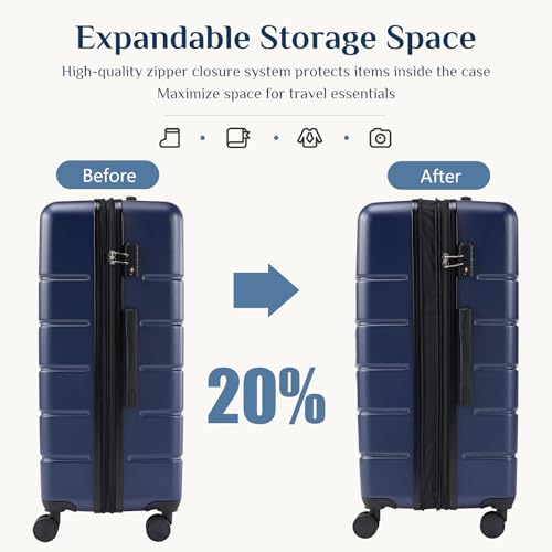 NEWBULIG 20 Inch Carry On Luggage, ABS Hard Shell Lightweight Rolling Expandable Suitcase with Double Spinner Wheels & TSA Lock, Travel Suitcase for Business Trips and Short Vacations, Blue
