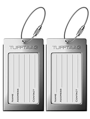 Luggage Tags Business Card Holder by TUFFTAAG - Durable Travel ID Bag Tag, Gunmetal, 2 Tags