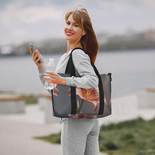 Blooming lilies Printed Travel Bag Large Gym Tote, Weekend & Business Trip Crossbody Shoulder Bag, Lightweight