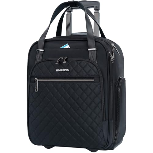 EMPSIGN Underseat Carry On Wheeled - 16" Carry on Bag with Wheels Multi-functional Lightweight Rolling Bag Overnight Weekender Small Suitcase for Women Men Travel Business, Black