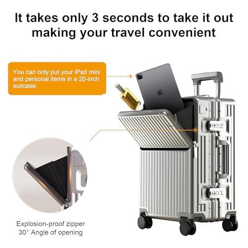 AIWEINY Zipperless Luggage, 22.4" x 15.4" x 9.4" Aviation Certified, Polycarbonate Aluminum Hardshell, Expandable Carry-On Luggage with Spinner Wheels, Hardshell Luggage, 20 Inch Cabin