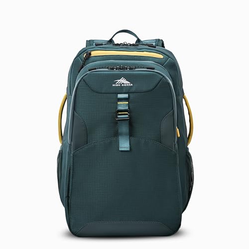 High Sierra Hi-Life 3-in-1 Convertible Backpack - Features Removable Daypack, Stack-It Strap, Adjustable Sternum Strap, Fleeced Pocket For Scratch Protection, Dual Water Bottle Pockets - Green/Yellow
