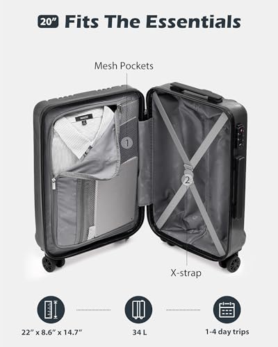 Coolife Luggage PC+ABS Hardshell Suitcase with TSA Lock, Spinner Carry On Lightweight (ice blue, S(20in_carry on))
