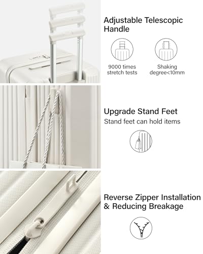 Hanke 20 Inch Carry On Luggage, Premium PC Hard shell Suitcase with 4:6 Deep Compartment, Fully Enclosed Interior, Silent Spinner Wheels & TSA Lock for Business Travel & Weekend Getaways, White
