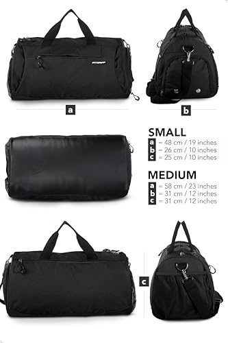 Fitgriff® Gym Bag for Men & Women with Shoe & Wet Compartment - Duffle Bag for Travel, Sports, Fitness & Workout (Full Black, 19 x 10 x 10″ (Small))