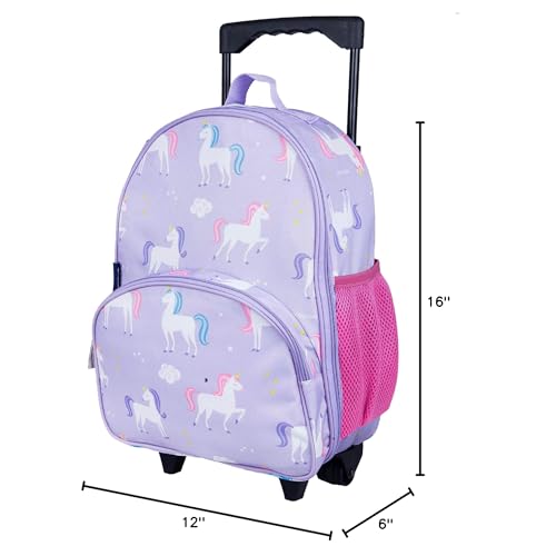 Wildkin Kids 16 Inch Rolling Luggage for Boys & Girls – Lightweight Carry-On Suitcase with Telescoping Handle & Rolling Wheels for School, Travel & Overnight Trips, Ages 3–7 – Unicorn