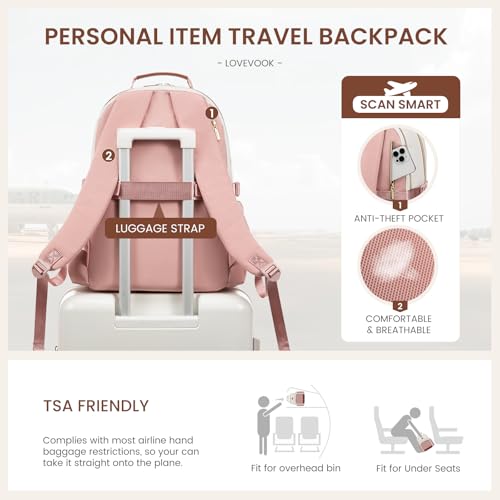 LOVEVOOK Laptop Backpack for Women with Pouch Pocket for Large Capacity Cup,15.6 Inch Teacher Nurse College Work Backpack Purse,Waterproof Laptop Bag Computer Back Pack for Travel, Beige-Pink-Brown