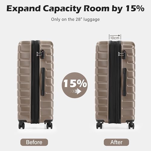 Coolife Luggage Sets, 3 Piece Hard Shell Suitcase Set with Spinner Wheels, Expandable Large Checked Luggage, Lightweight Rolling Carry On with TSA Lock Brown