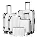 Coolife Luggage Expandable(only 28") Suitcase PC+ABS Spinner 20in 24in 28in Carry on (white grid new, 5 piece set)