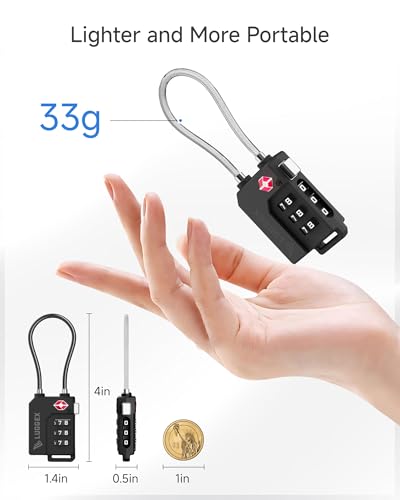 LUGGEX TSA Locks for Luggage, Suitcase Locks TSA Approved, Luggage Locks, Gift Box, Ease of Use & Durable(Silver Cable,4 Pack)