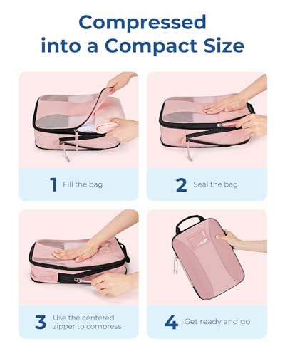 BAGSMART Compression Packing Cubes, 6 PCS Packing Cubes for Suitcases, Travel Bags Organizer for Luggage, Lightweight Packing Cube for Travel Essentials, Pink