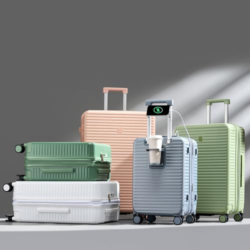 HanTrip Hard Shell Suitcases Expandable Travel Luggage Sets 3 Piece, Carry on and Check in 3 Piece Luggage Suitcase Sets with Spinner Wheels Cup Holder Charger Built in (White, 20/24/28)