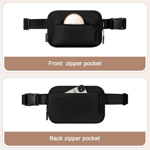 BesTour Fanny Packs for Women Men,Belt Bag with 3 Zipper Pockets,Water-resistant Crossbody Bag,Fashion Waist Packs with Adjustable Long Strap for Workout/Running/Yoga/Shopping/Hiking,Black