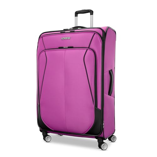 American Tourister 4 KIX 3.0 Checked-Large Softside Expandable Luggage with 4 Spinner Wheels, Hyper Violet