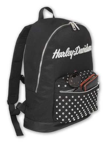 Harley-Davidson Women's Classic Studded Backpack, 3D Embroidered Logo - Black