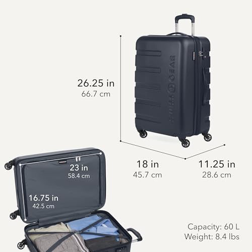 SwissGear 7366 Signature Hardside Expandable Luggage with Spinner Wheels, TSA Lock, Navy, Checked-Medium 23-Inch