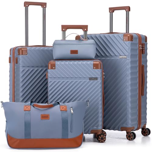 Cosbarn Luggage Sets 5 Piece with TSA Lock Spinner Wheels, Unisex Hard Case ABS Suitcase Set, Hardshell Lightweight Waterproof Travel Hardside Suitcases with Wheels for Women Men, Sky Blue