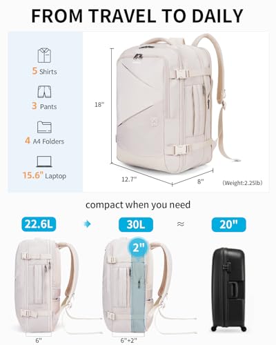 ECOHUB Carry On Travel Backpack, Expandable Airlines Personal Item Bag 18x14x8, Water Resistant 17 inch Laptop Backpack Flight Approved, 12 Pockets 30L Work Backpacks with Wet Pocket & Cable Slot