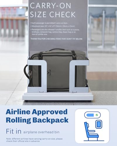 Hynes Eagle 42L Rolling Backpack Wheeled Backpack Flight Approved Travel Backpack Carry on Luggage Dark Grey with Compression Packing Cubes Set 4PCS Light Grey