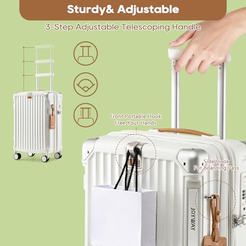 Joyway Carry On Luggage, 24 IN Expandable Suitcase with Smart Cup Holder, Hardside Checked with TSA Lock Spinner Double Wheels, White