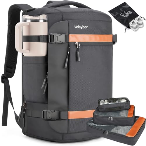 Velaybor 42L Travel Backpack with 4 Packing Cubes, TSA Friendly Flight Approved Carry-On Bag, Water-Resistant Weekender Business Backpack for Men Women, Fits 17.3" Laptop