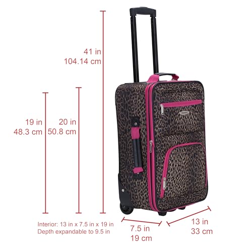 Rockland Fashion Softside 2 Piece Luggage Set, Expandable, (14" Tote/19" Upright), Pink Leopard