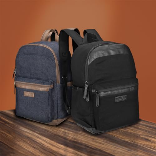Wrangler Powell Backpack for Travel Classic Logo Water Resistant Casual Daypack for Travel with Padded Laptop Notebook Sleeve (Black)