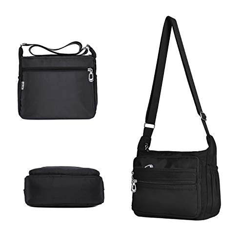 NOTAG Crossbody Bag for Women Waterproof Shoulder Bag Messenger Handbags Casual Nylon Purse Handbag (Large, Black)