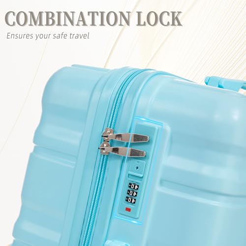 MoBtovs Suitcase Set 3 Piece, Hardside ABS Carry On Suitcase Sets, 20"/24"/28" with Spinner Wheels and Combination Lock, Suitable for Both Carry-On and Checked Luggage, Blue