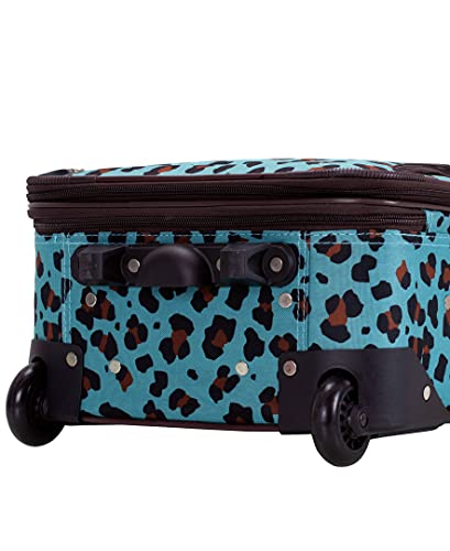 Rockland Fashion Softside 4 Piece Luggage Set, Expandable, (14" Tote/19"/24"/28"), Blue Leopard
