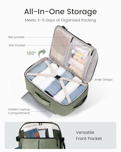 LOVEVOOK 40L Travel Backpack for Women, Airline Approved Carry On Luggage with 3 Cubes Accessories, TSA Personal Item Travel Cruise Essentials, Waterproof Weekender Overnight Bags fits 17" Laptop