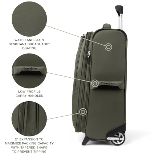 Travelpro Maxlite 5 Softside Expandable Upright 2 Wheel Checked Medium Luggage, Lightweight, 26-Inch — Slate Green