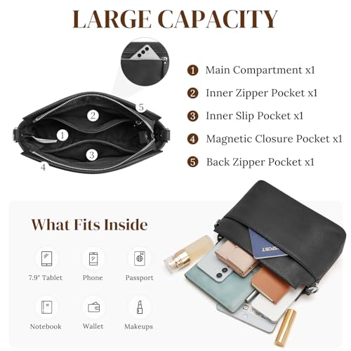 S-ZONE Crossbody Bags for Women Genuine Leather Purses Small Shoulder Bag Designer with Adjustable Strap