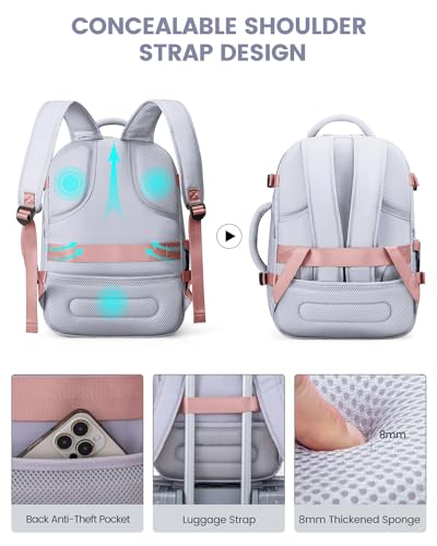 LOVEVOOK Carry on Backpack, 30L Travel Backpack for Women Airline Approved,Luggage Business Weekender Overnight Daypack as Personal Item fit for 15.6 inch Laptop,Silver Gray