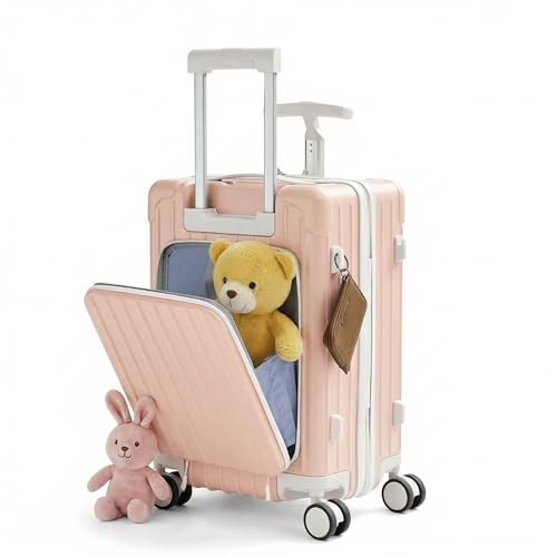 TABU 20" Carry on Luggage with Seat for Kids & Adults，Front-Opening Hardshell Carry On Suitcase with Double Handles & TSA Lock, Pink