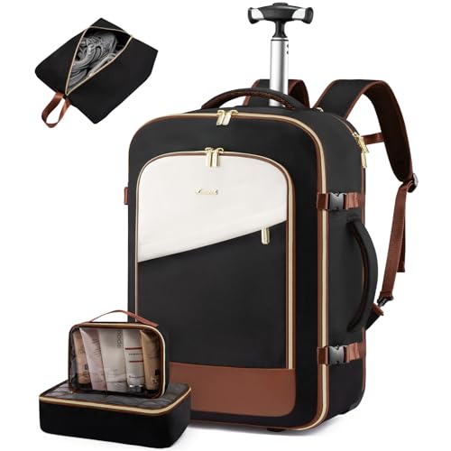 LOVEVOOK Rolling Backpack with Wheels, Carry On Luggage for Women Men, 17 Inch Wheeled Travel Backpack 57L Water Resistant, Flight Approved Underseat Luggage Trolley Bag for Business Overnight
